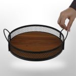 سینی گرد پذیرایی توری دار کف چوبی