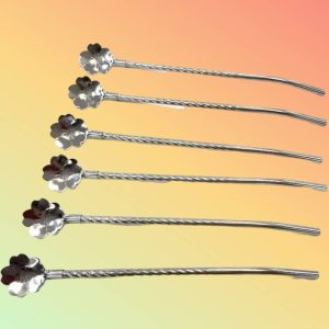 قاشق نی دار مارپیچ طرح گل نقره ای