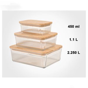 ست ظرف شیشه ای مستطیل شیار دار لیمون