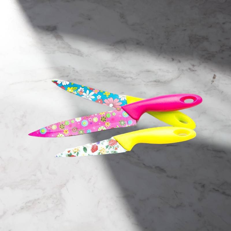 خرید چاقو 3 تایی گل دار