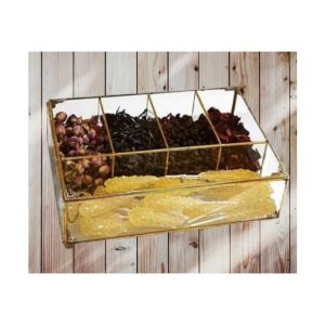 جعبه تی بگ شیشه ای 5 خانه برنجی