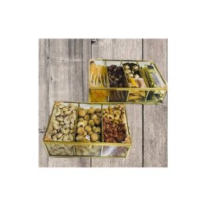 جعبه تی بگ شیشه ای 3 خانه برنجی