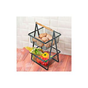 جای سیب زمینی و پیاز 2 طبقه دسته چوبی مربع 6150