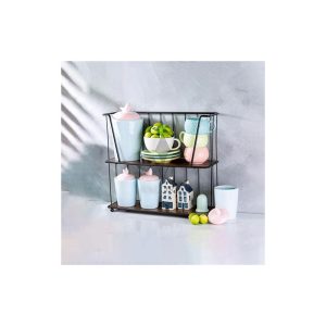 استند جا ادویه 2 طبقه فلزی کف چوبی خوش کوچک