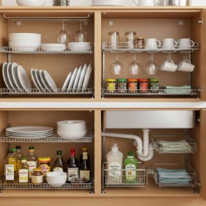 ترفندهای نظم دهی کابینت با راف فلزی