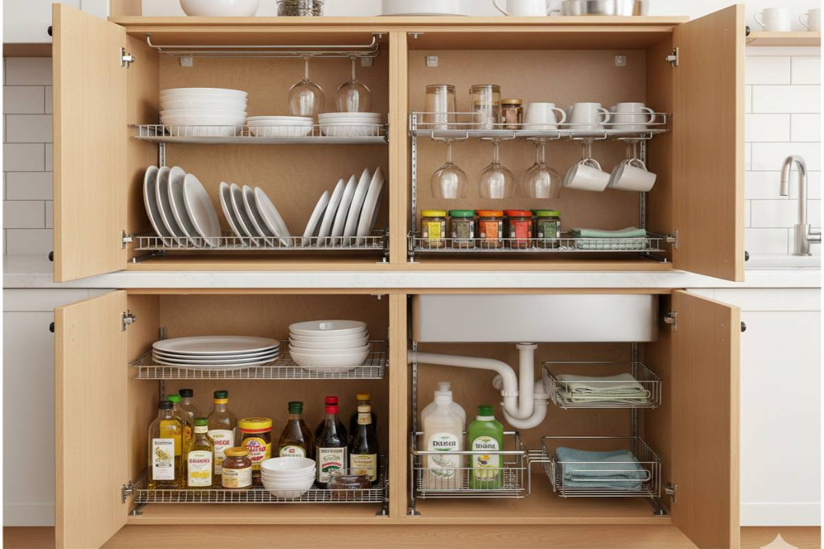 ترفندهای نظم دهی کابینت با راف فلزی